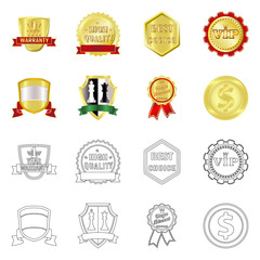 Vector illustration of emblem and badge sign. Set of emblem and sticker stock symbol for web.