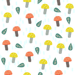 Seamless pattern in scandinavian style with mushrooms. Vector illustration.