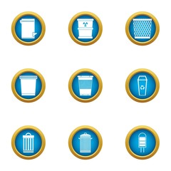 Production waste icons set. Flat set of 9 production waste vector icons for web isolated on white background