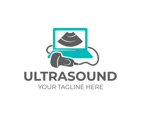 Ultrasound diagnosis, ultrasound machine and sonogram, logo design. Medical research, gynecology clinic, polyclinics, obstetrics and hospitals, vector design and illustration