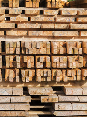 Front side of stacked boards for drying