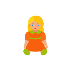 Doll baby toy in flat design. Vector cartoon illustration.