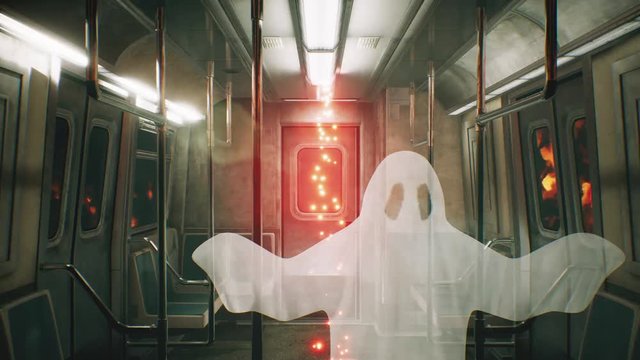 Abandoned railway horror train with ghosts. Horror and post apocalyptic scene. Loopable.