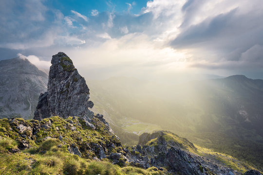 Sun shinning on mountain