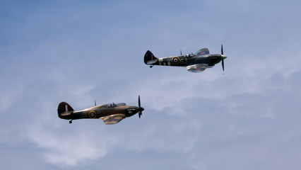 RAF World War 2 Spitfire (above) and Hurricane flying in formation