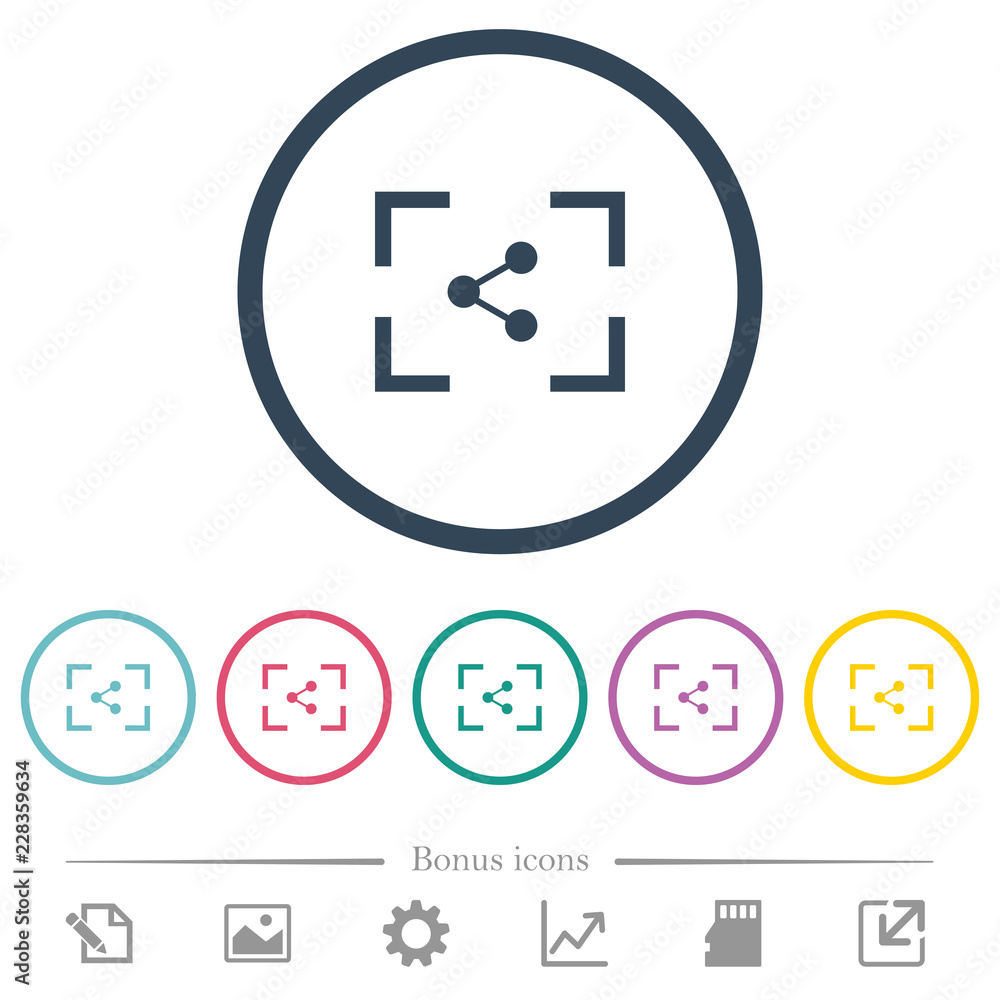 Poster camera share image flat color icons in round outlines