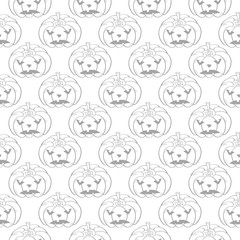 Halloween pumpkin pattern. Gray and white seamless background