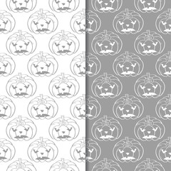 Halloween pumpkin patterns. Gray seamless backgrounds