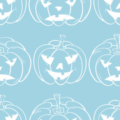 Halloween pumpkin pattern. Navy blue seamless background