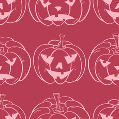 Fototapeta premium Halloween pumpkin pattern. Pink beige seamless background