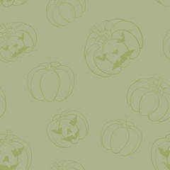 Halloween pumpkin pattern. Olive green seamless background