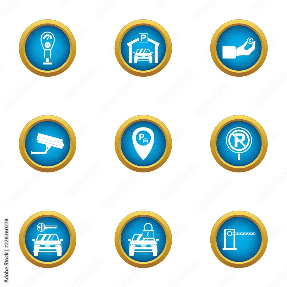 Poster parking space icons set. flat set of 9 parking space vector icons for web isolated on white backgrou