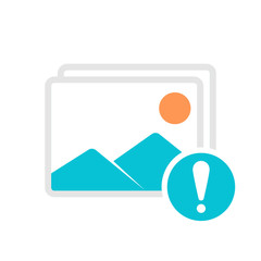 Image Gallery Icon Symbol. Vector Illustration of Image, Photo and Album Meaning Concept with exclamation mark. Picture Icon and alert, error, alarm, danger symbol