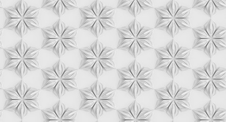 Seamless light texture of three-dimensional elegant flower petals based on hexagonal grid 3D illustration