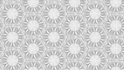 Seamless light texture of three-dimensional elegant flower petals based on hexagonal grid 3D illustration