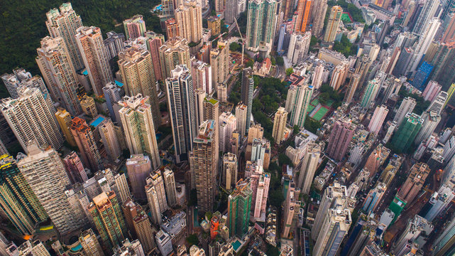 Aerial View Of Buildings In Hong Kong, China