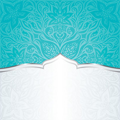 Turquoise green blue floral vintage holiday invitation background trendy fashion mandala design with copy space