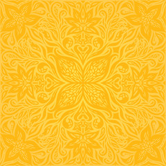 Flowers in Yellow, colorful floral wallpaper background  mandala pattern design in trendy fashion vintage style