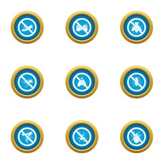 Interdiction icons set. Flat set of 9 interdiction vector icons for web isolated on white background