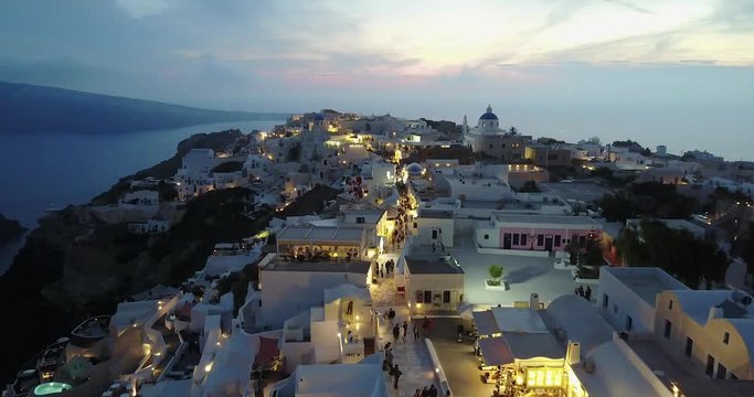Aerial of Coastal Greece, Santorini at Night