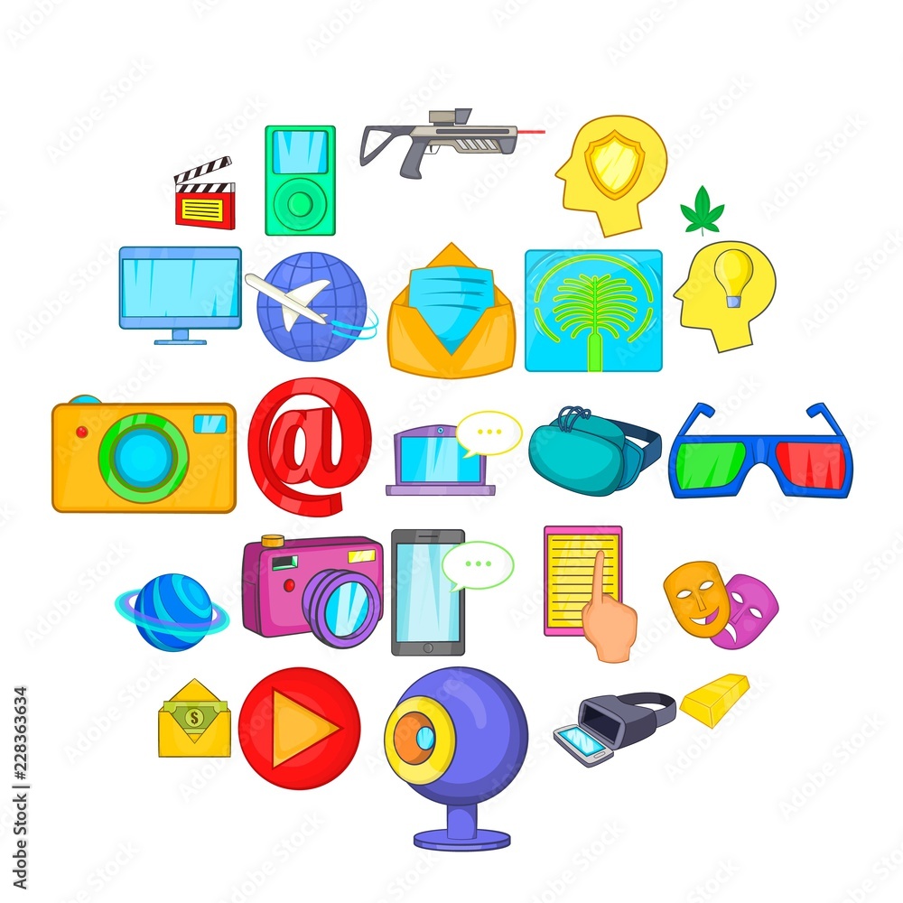 Poster virtual reality icons set. cartoon set of 25 virtual reality vector icons for web isolated on white 