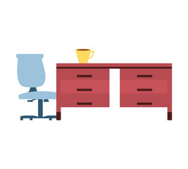 desk with chair office and cup coffee