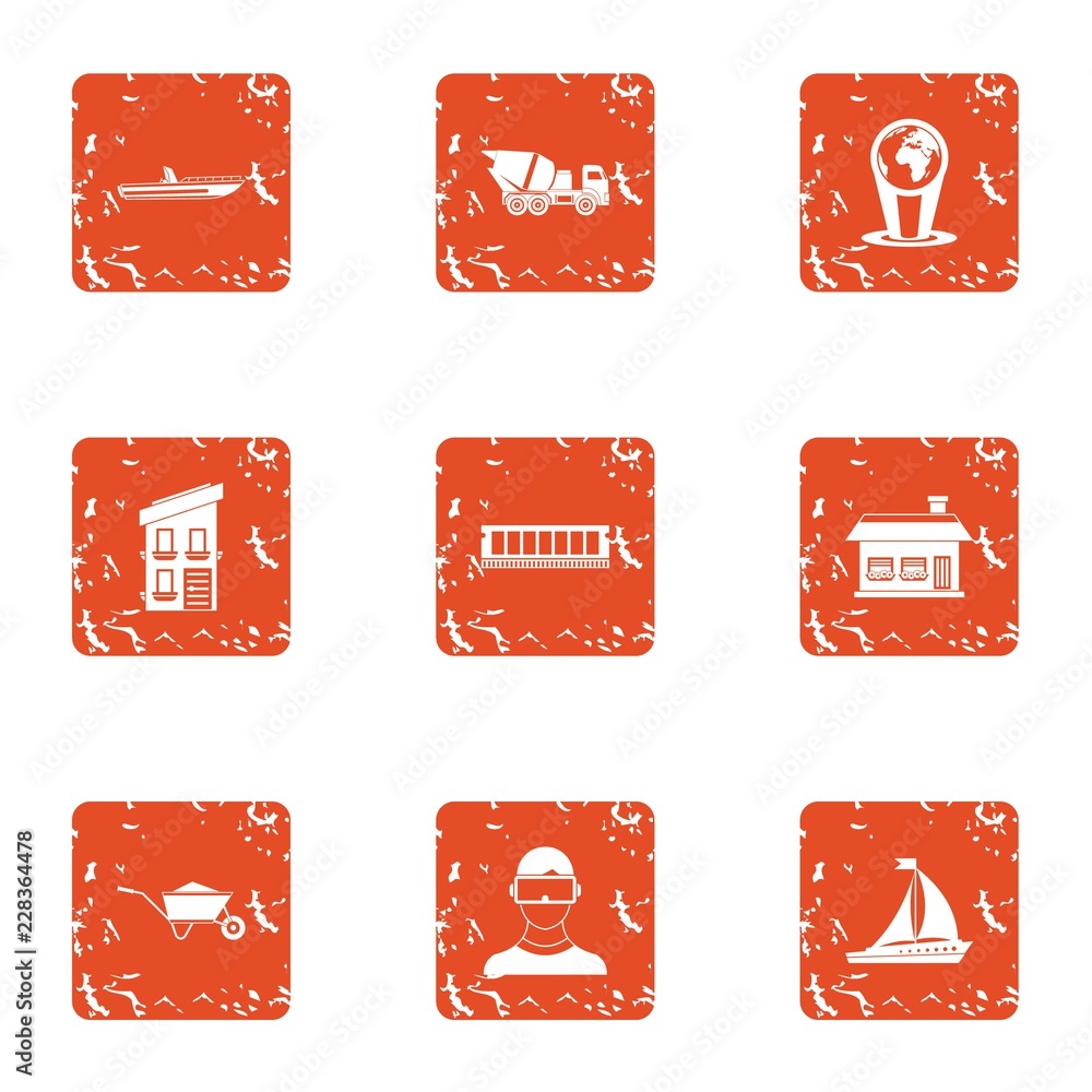 Poster establishment icons set. grunge set of 9 establishment vector icons for web isolated on white backgr
