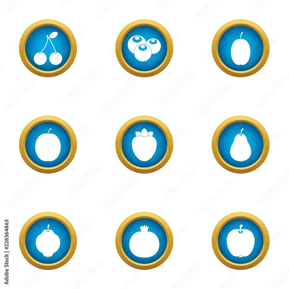 Poster orchard icons set. flat set of 9 orchard vector icons for web isolated on white background