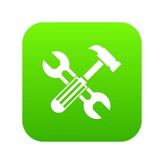 Hammer and screw wrench icon digital green for any design isolated on white vector illustration