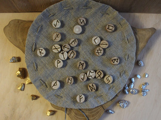 Scandinavian wooden handmade runes Elder Futhark
