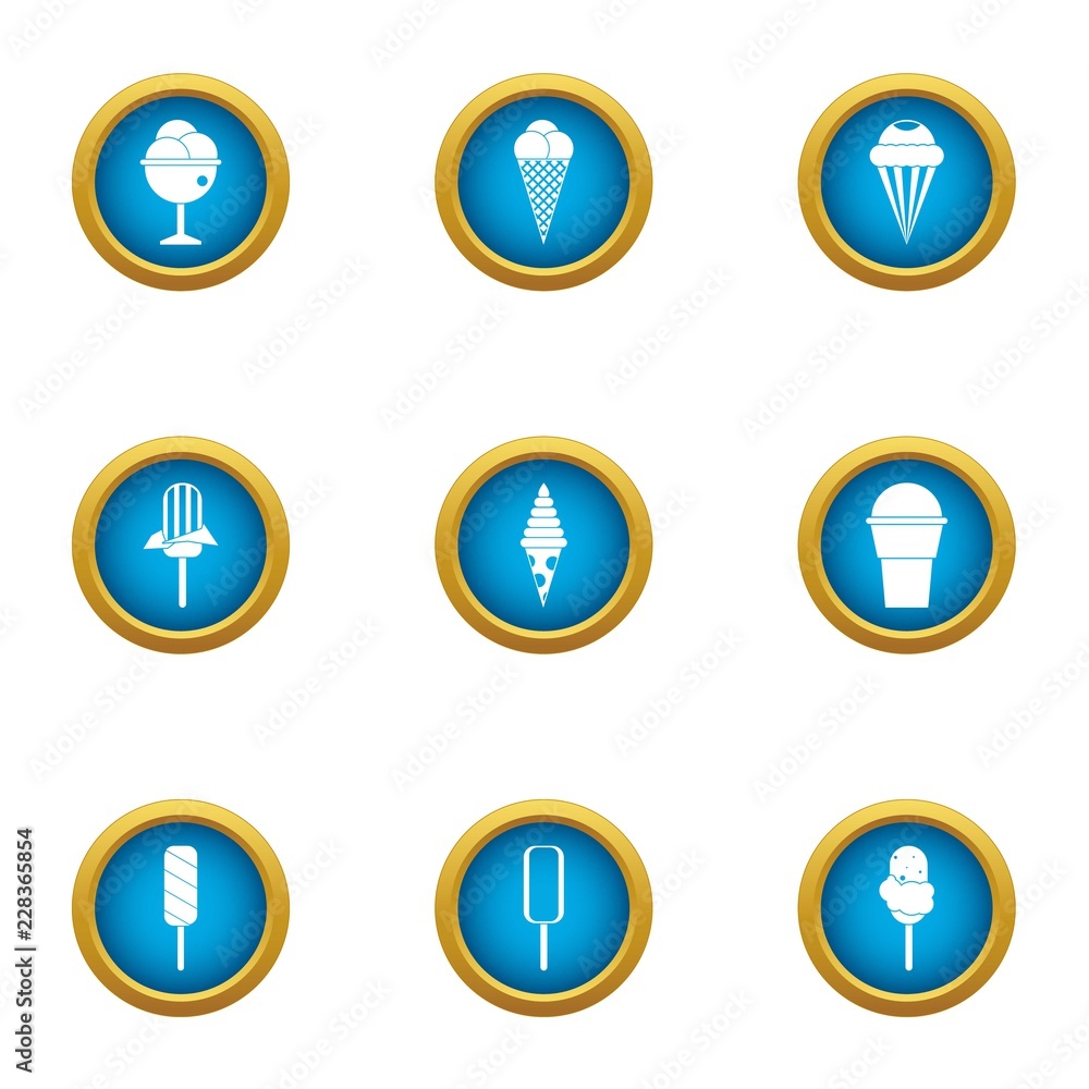 Aufkleber cream sundae icons set. flat set of 9 cream sundae vector icons for web isolated on white background