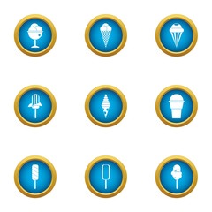 Cream sundae icons set. Flat set of 9 cream sundae vector icons for web isolated on white background