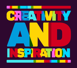 Creative text colored rainbow concept on black background. Vector illustration of multicolor creativity and inspiration business word lettering typography.