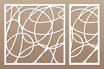 Set template for cutting. Abstract line, geometric pattern. Laser cut. Set ratio 1:2, 1:1. Vector illustration.