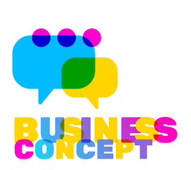 Vector illustration of multicolor business concept word lettering typography on white background with speech bubble. Creative text colored rainbow concept.