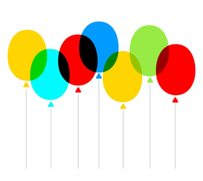 Vector creative illustration of multicolor transparent holiday balloons on white background.