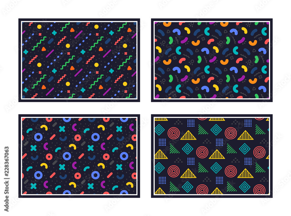 Poster geometric pattern. abstract seamless texture. colorful geometric figures or shapes. swatches with gr
