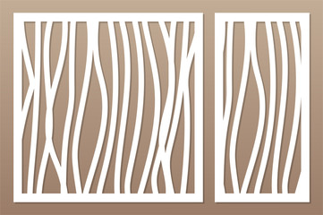 Set template for cutting. Abstract line, geometric pattern. Laser cut. Set ratio 1:2, 1:1. Vector illustration.