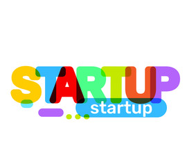 Vector creative illustration of startup business word lettering typography on white background. Startup text colored rainbow technology concept.