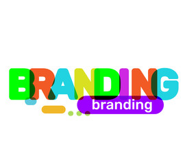 Vector creative illustration of business word branding lettering typography on white background. Brand text colored rainbow technology concept.