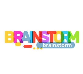 Vector creative illustration of brainstorm business word lettering typography on white background. Brainstorm text colored rainbow concept.