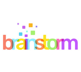 Brainstorm text colored rainbow concept on white background. Vector creative illustration of brainstorm business word lettering typography with decor element.