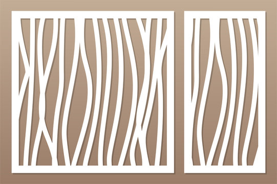 Set template for cutting. Abstract line, geometric pattern. Laser cut. Set ratio 1:2, 1:1. Vector illustration.