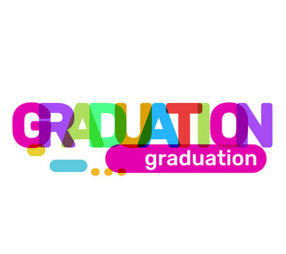 Vector creative illustration of graduation word lettering typography on white background. Graduation text colored rainbow concept.