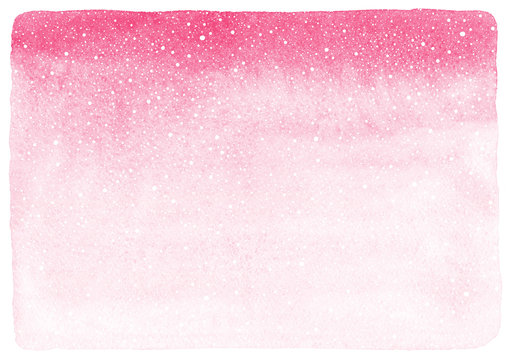 Winter, New Year Christmas watercolor horizontal gradient background. Hand drawn uneven falling snow, snowflakes, texture, pattern. Aquarelle stains fill with uneven edges. Blush pink watercolour.
