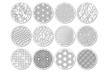 Set round template for cutting. Abstract line, geometric pattern. Laser cut. Set ratio 1:2. Vector illustration.