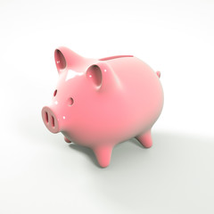 Pink ceramic piggy bank isolated on white background. 3D rendering