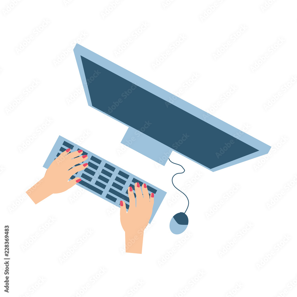 Poster view aerial of hands with desktop computer