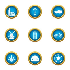 Netherland icons set. Flat set of 9 netherland vector icons for web isolated on white background