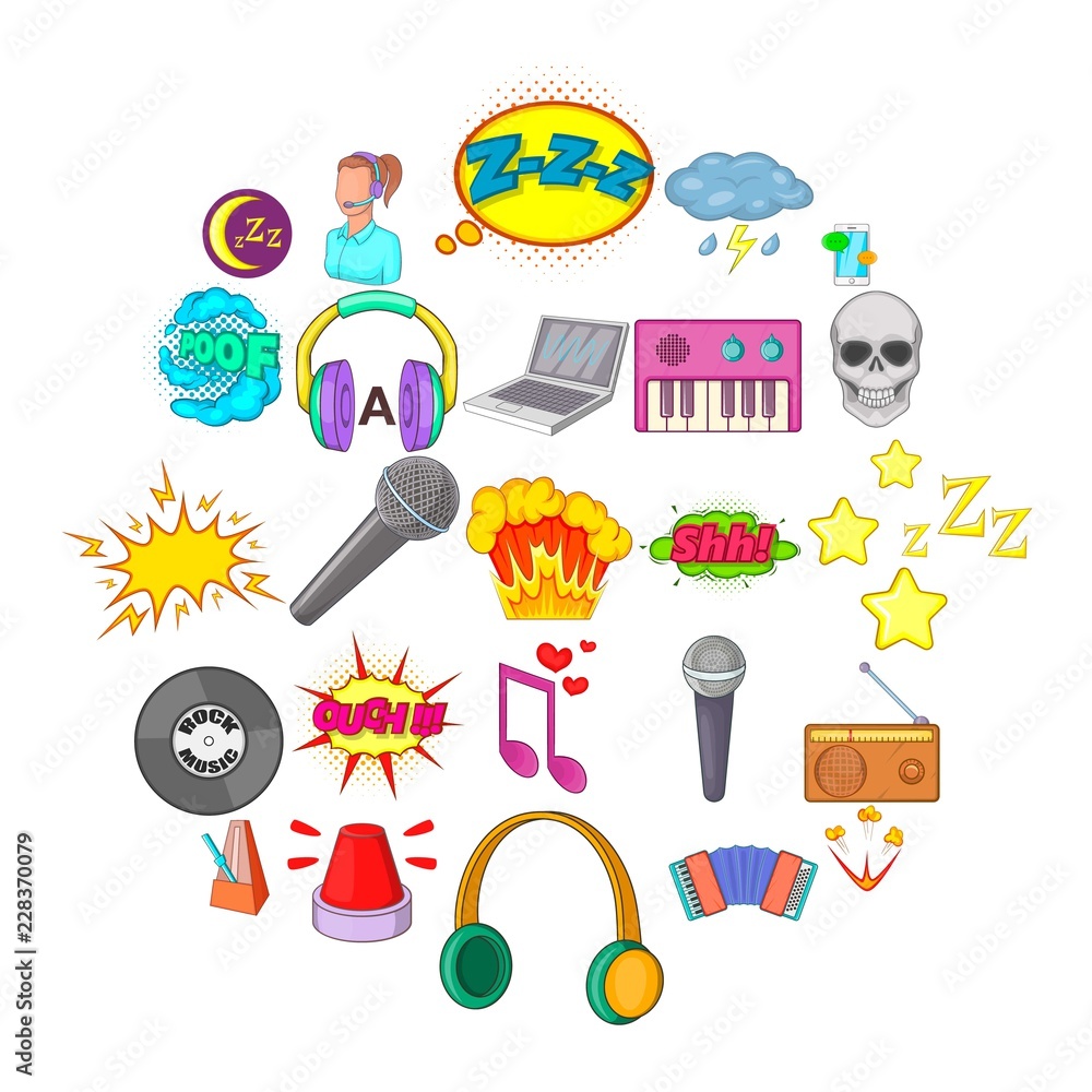 Poster audio icons set. cartoon set of 25 audio vector icons for web isolated on white background